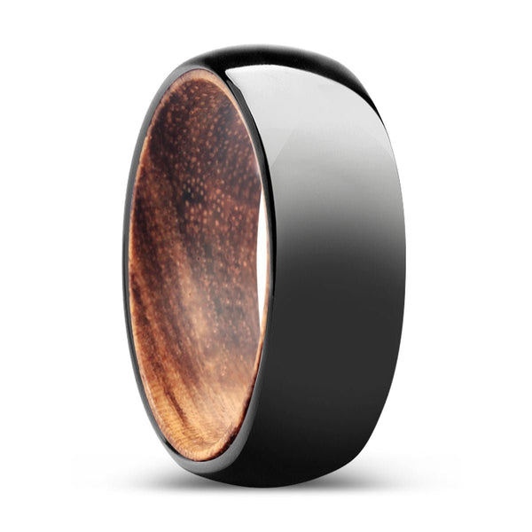 SILVAN | Zebra Wood, Black Tungsten Ring, Shiny, Domed - Rings - Aydins Jewelry - 1