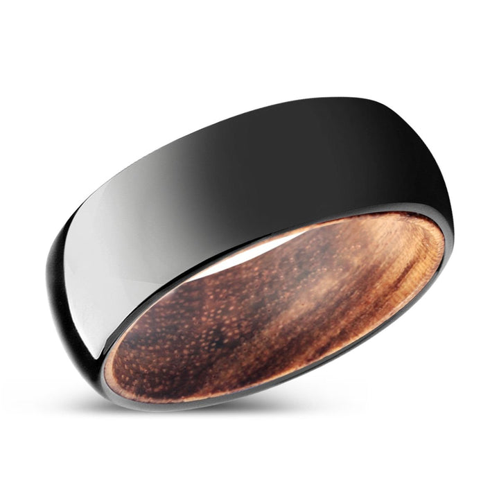 SILVAN | Zebra Wood, Black Tungsten Ring, Shiny, Domed - Rings - Aydins Jewelry - 2
