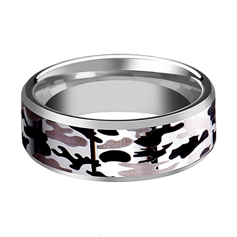 Silver Polished Men's Tungsten Wedding Band W/ Bla Tungsten Carbide men's wedding band, image 2