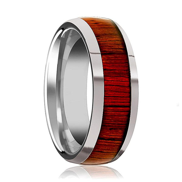 Silver Polished Men's Tungsten Wedding Band with Real Padauk Wood Inlay and Domed Edges - 8MM - Rings - Aydins Jewelry