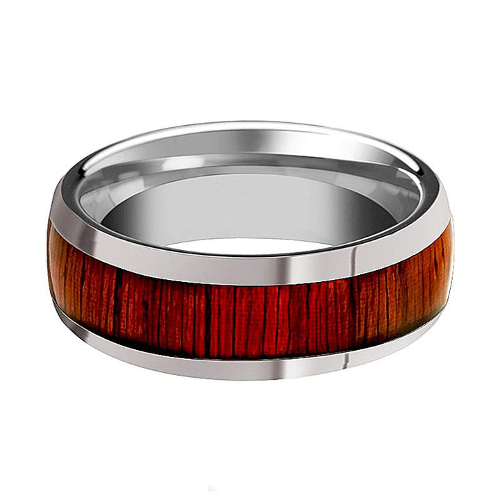 MUKWA | Silver Tungsten Ring, Padauk Wood Inlay, Domed - Rings - Aydins Jewelry - 2
