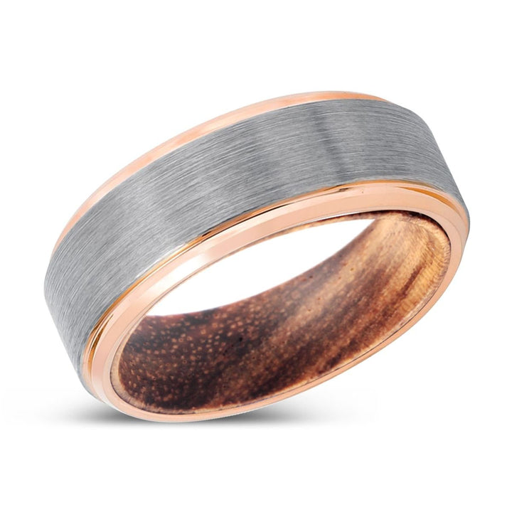 SKELT | Zebra Wood, Silver Tungsten Ring, Brushed, Rose Gold Stepped Edge - Rings - Aydins Jewelry - 2