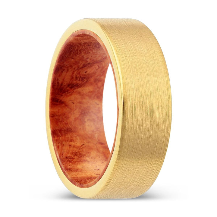 SKRIX | Red Burl Wood, Gold Tungsten Ring, Brushed, Flat - Rings - Aydins Jewelry - 1
