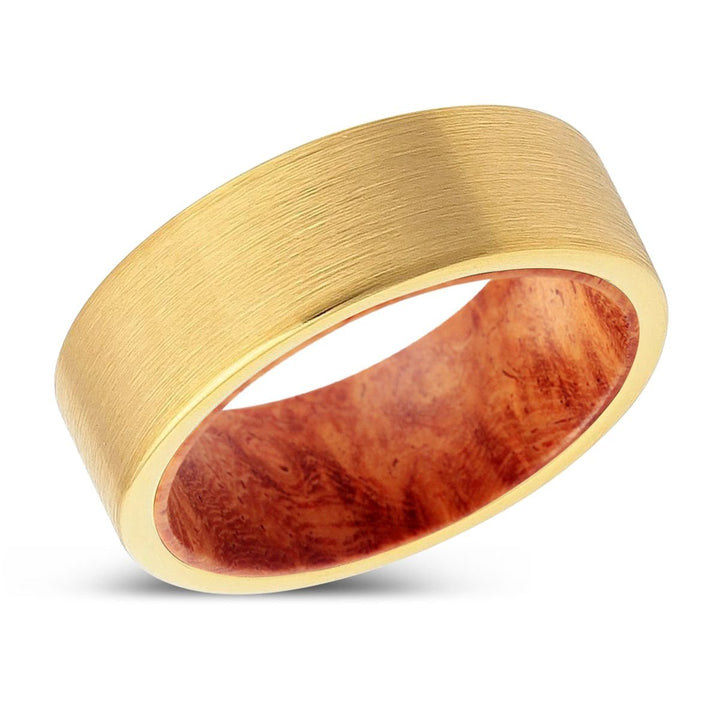 SKRIX | Red Burl Wood, Gold Tungsten Ring, Brushed, Flat - Rings - Aydins Jewelry - 2