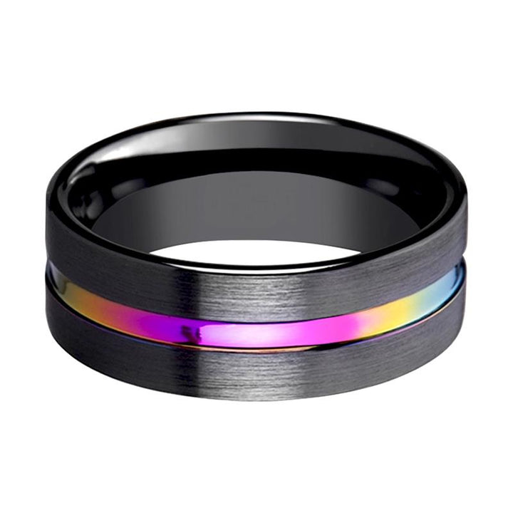 SKYBOW | Black Ceramic Ring, Rainbow Groove Inaly, Flat - Rings - Aydins Jewelry - 2