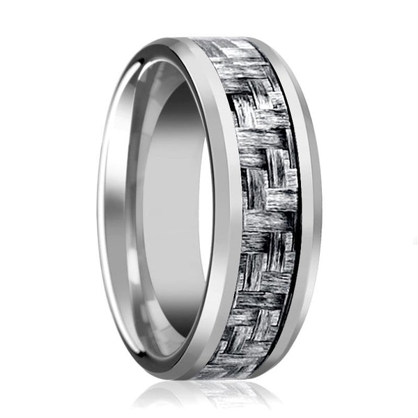 Beveled Men's Tungsten Wedding Band with Grey Carbon Fiber Inlay - 8MM - Rings - Aydins_Jewelry