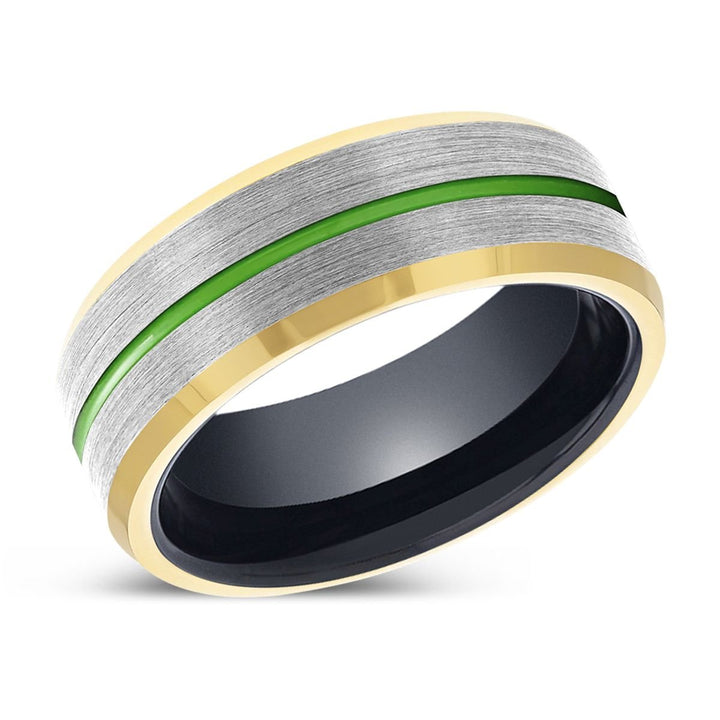 SKYMAGE | Black Ring, Silver Tungsten Ring, Green Groove, Gold Beveled Edge - Rings - Aydins Jewelry - 2