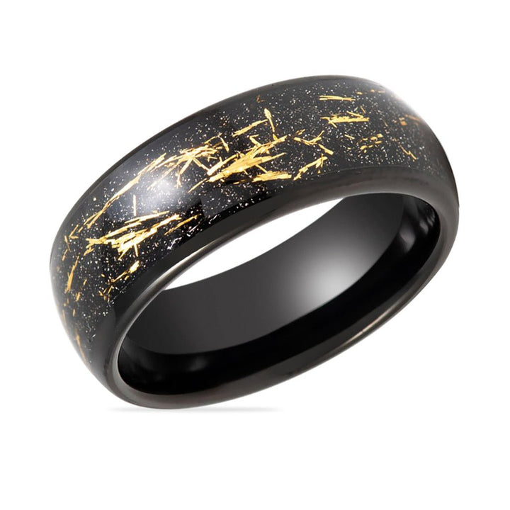 SLICK | Black Tungsten Ring, Black/Yellow Imitation Meteorite, Domed - Rings - Aydins Jewelry - 2
