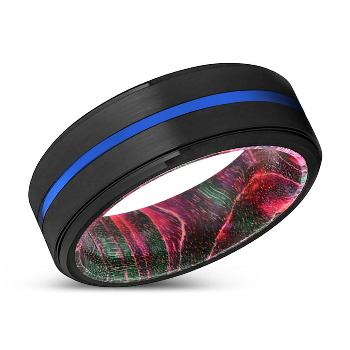 SMISON | Green & Red Wood, Black Tungsten Ring, Blue Groove, Stepped Edge - Rings - Aydins Jewelry - 2