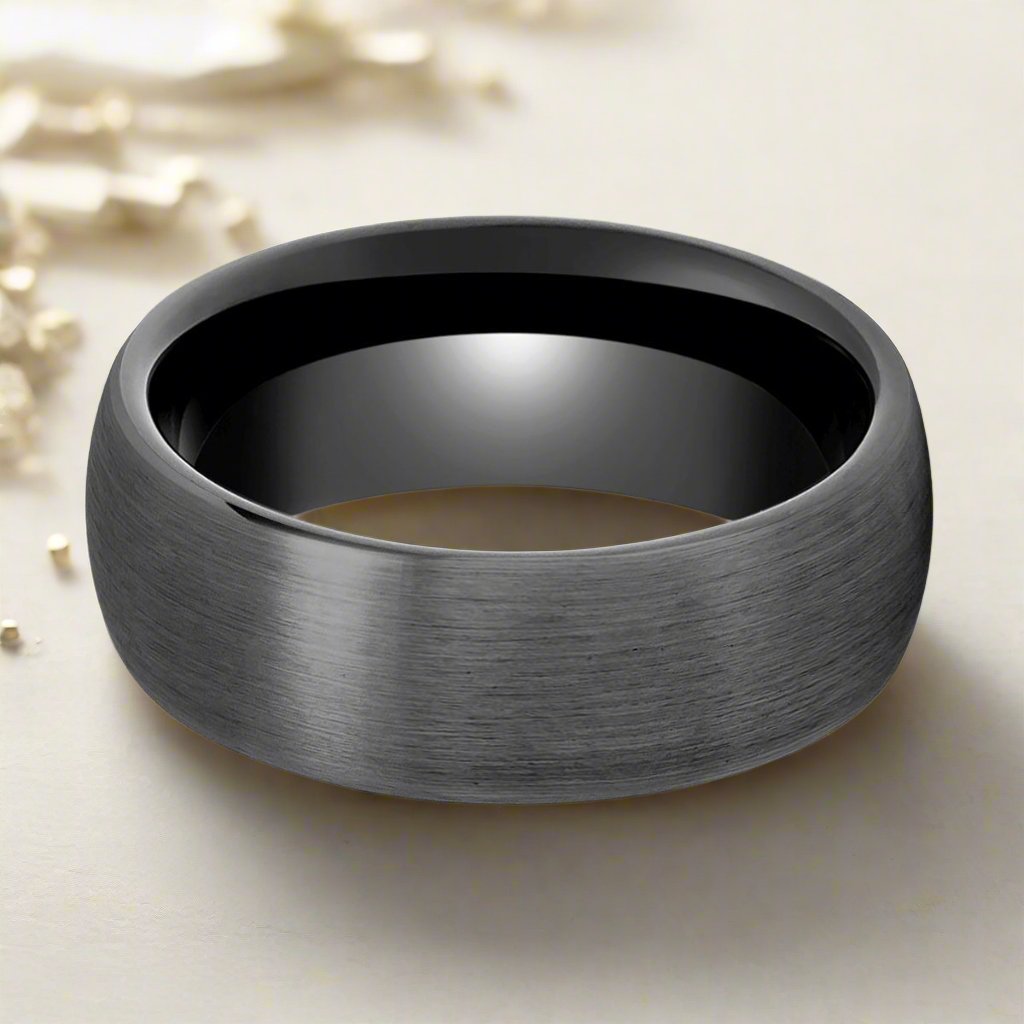 SMOKEYLADE | Gun Metal Tungsten Ring, Brushed, Domed - Rings - Aydins Jewelry - 1