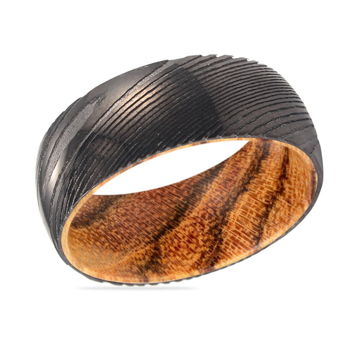 SMORE | Bocote Wood, Gunmetal Damascus Steel Ring, Domed - Rings - Aydins Jewelry - 2
