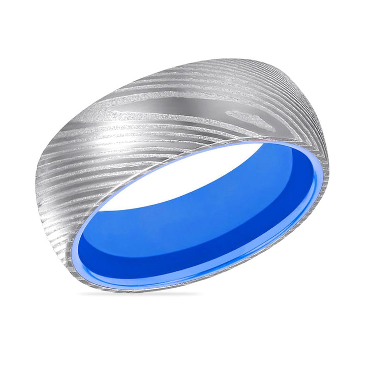 SMURF | Blue Ring, Silver Damascus Steel, Domed - Rings - Aydins Jewelry - 2