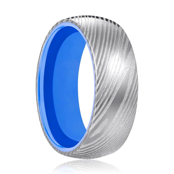 SMURF | Blue Ring, Silver Damascus Steel, Domed - Rings - Aydins Jewelry - 1