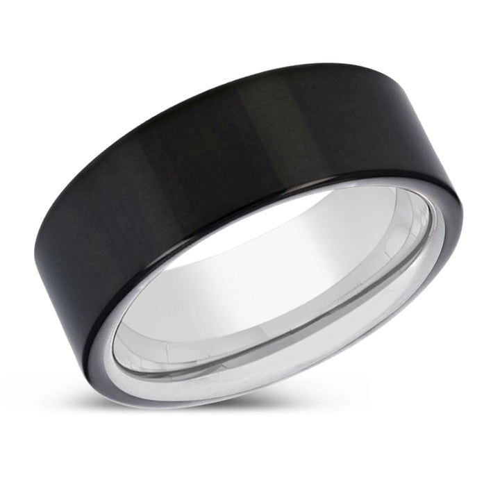 SNOWBUSH | Silver Ring, Black Tungsten Ring, Shiny, Flat - Rings - Aydins Jewelry - 2