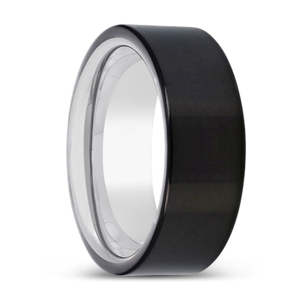 SNOWBUSH | Silver Ring, Black Tungsten Ring, Shiny, Flat - Rings - Aydins Jewelry - 1