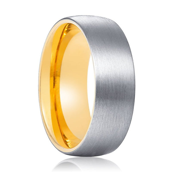 SOLAR | Gold Ring, Silver Tungsten Ring, Brushed, Domed
