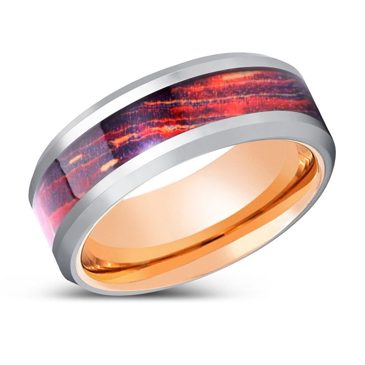 SOLARION | Rose Gold Tungsten Ring, Galaxy Wood Inlay Ring, Silver Edges - Rings - Aydins Jewelry - 2