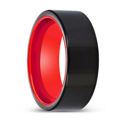 SOLORIS | Red Ring, Black Tungsten Ring, Shiny, Flat - Rings - Aydins Jewelry - 1