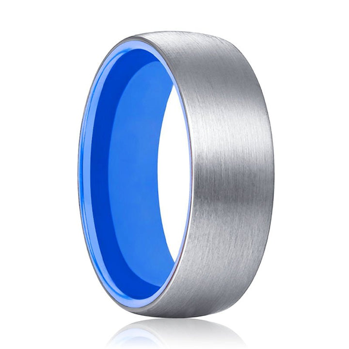 SONIC | Blue Ring, Silver Tungsten Ring, Brushed, Domed - Rings - Aydins Jewelry - 1