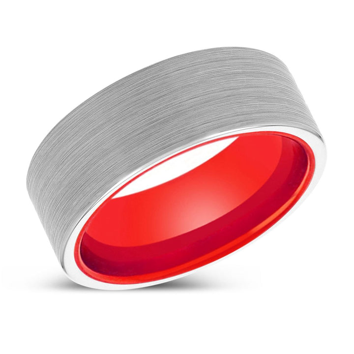 SOPRANO | Red Ring, White Tungsten Ring, Brushed, Flat - Rings - Aydins Jewelry - 2