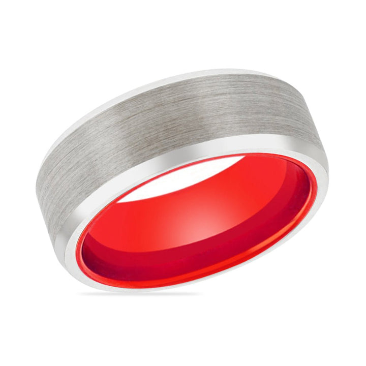 SPARK | Red Ring, Silver Tungsten Ring, Brushed, Beveled - Rings - Aydins Jewelry - 2