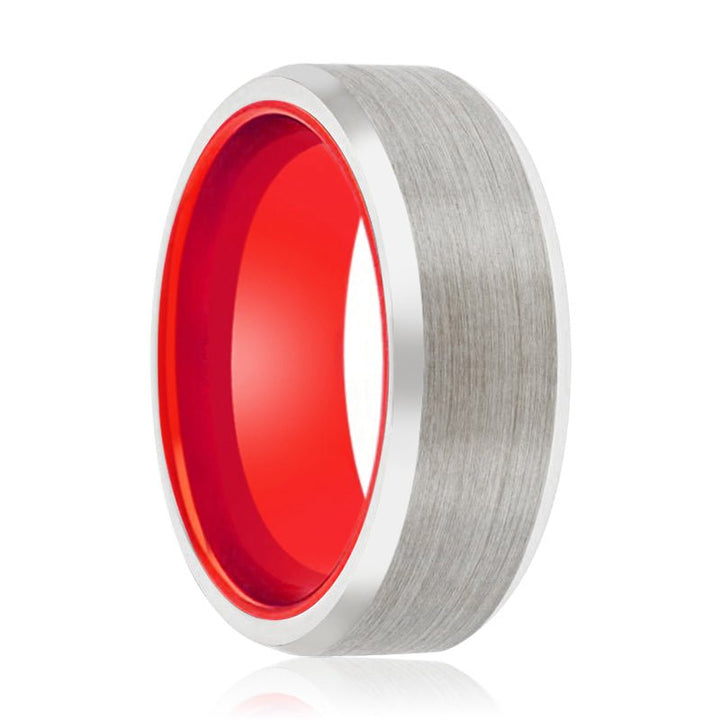 SPARK | Red Ring, Silver Tungsten Ring, Brushed, Beveled - Rings - Aydins Jewelry - 1