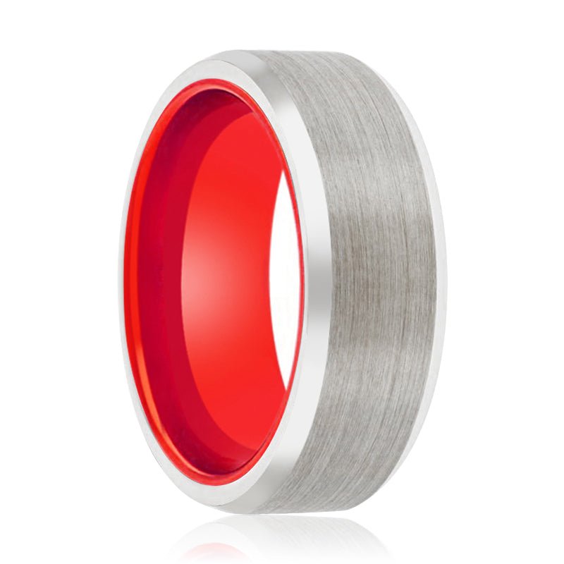 SPARK | Red Ring, Silver Tungsten Ring, Brushed, Beveled - Rings - Aydins Jewelry - 1