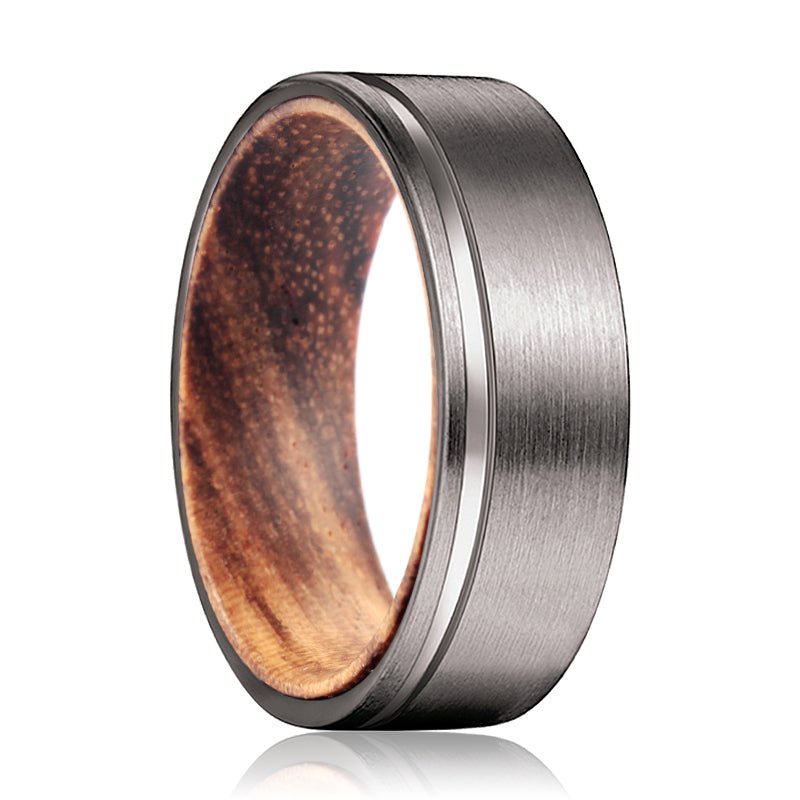 SPARKS | Zebra Wood, Gunmetal Tungsten Offset Groove - Rings - Aydins Jewelry