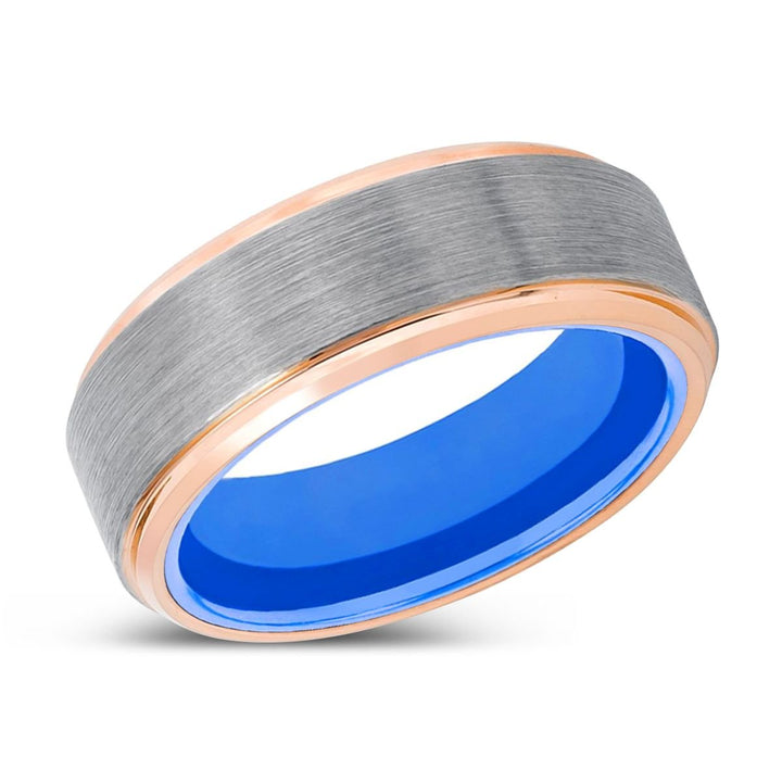 SPARROW | Blue Ring, Silver Tungsten Ring, Brushed, Rose Gold Stepped Edge - Rings - Aydins Jewelry - 2