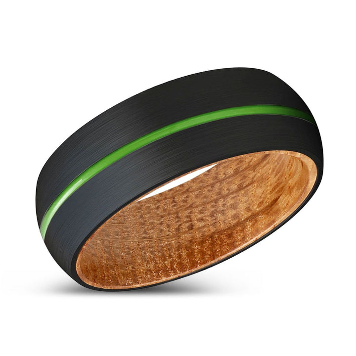 SPARTAN | Whiskey Barrel Wood, Black Tungsten Ring, Green Groove, Domed - Rings - Aydins Jewelry - 2