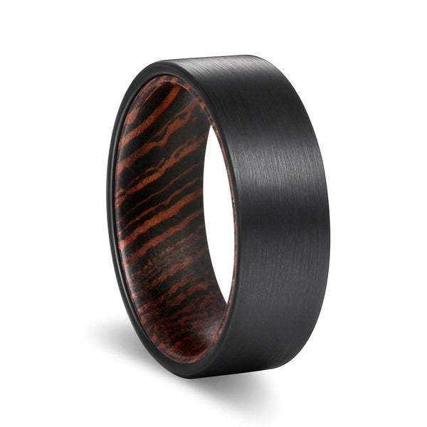 SPEAR | Wenge Wood, Black Flat Brushed Tungsten - Rings - Aydins Jewelry - 1