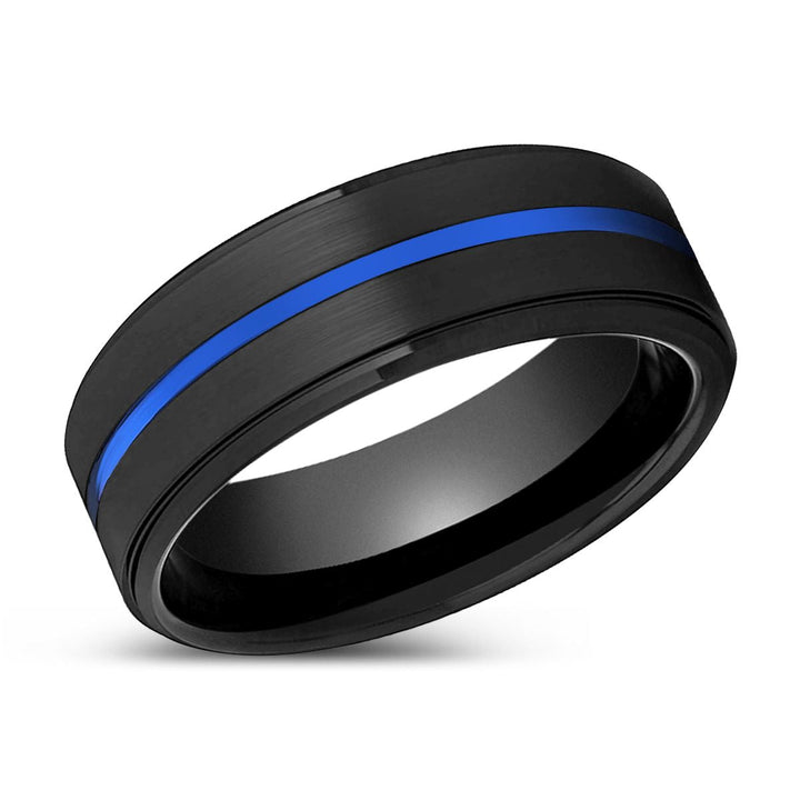 SPECTRAL | Black Ring, Black Tungsten Ring, Blue Groove, Stepped Edge - Rings - Aydins Jewelry