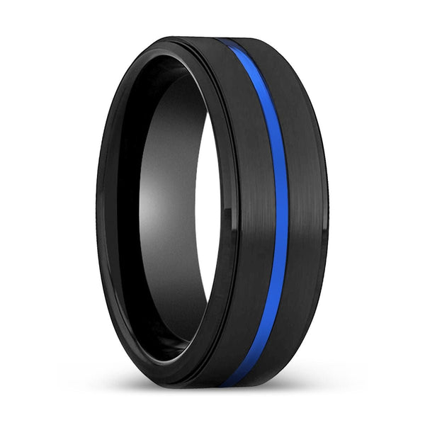 SPECTRAL | Black Ring, Black Tungsten Ring, Blue Groove, Stepped Edge - Rings - Aydins Jewelry - 1