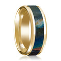 Spectrolite inlay 14k yellow gold wedding band 8mm, top view
