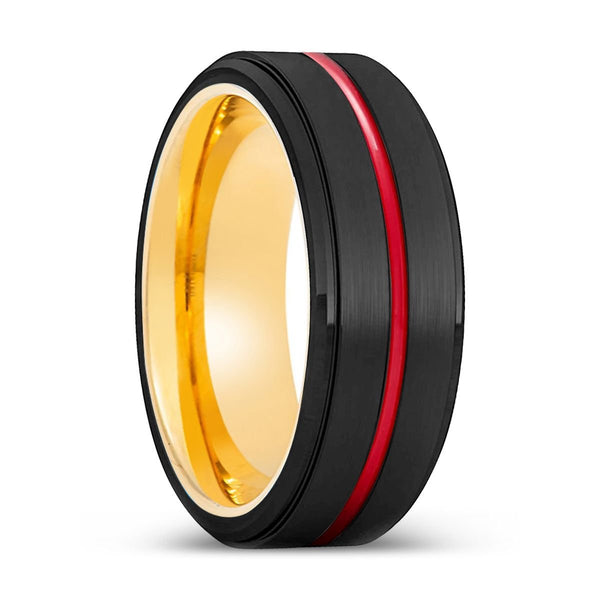 SPEED | Gold Ring, Black Tungsten Ring, Red Groove, Stepped Edge - Rings - Aydins Jewelry - 1