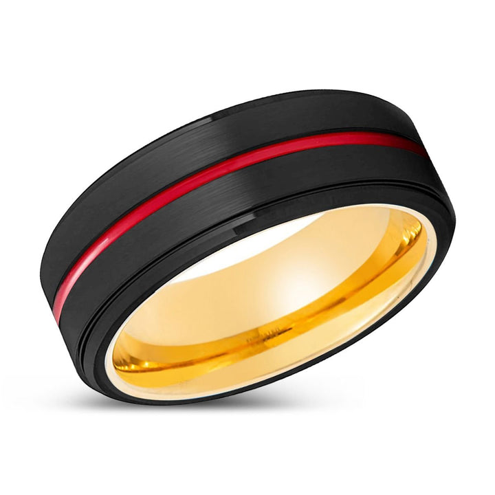 SPEED | Gold Ring, Black Tungsten Ring, Red Groove, Stepped Edge - Rings - Aydins Jewelry - 2