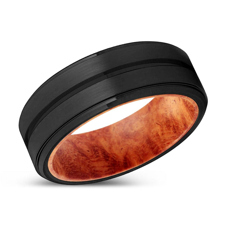 SPICE | Red Burl Wood, Black Tungsten Ring, Grooved, Stepped Edge - Rings - Aydins Jewelry - 2