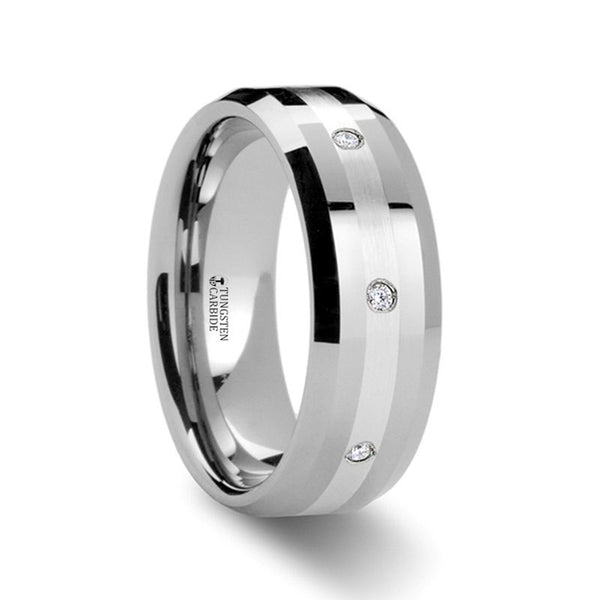 STAFFORD | Diamond Tungsten Ring Silver Inlay - Rings - Aydins Jewelry - 1