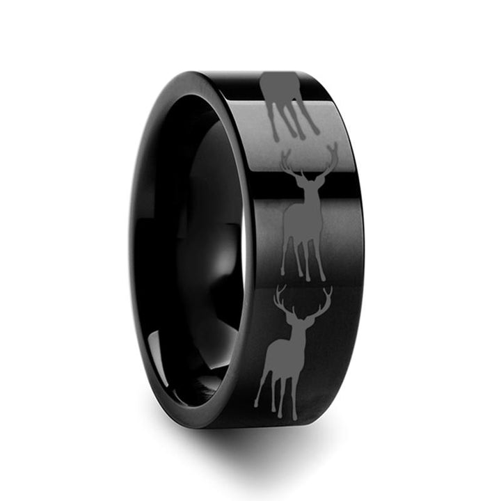 Stag Fawn Deer Elk Print Laser Engraved Animal Design Tungsten Couple Matching Ring - 4MM - 12MM - Rings - Aydins Jewelry - 2