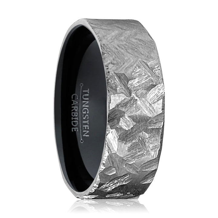 STALLION | Black Ring, Silver Titanium Ring, Hammered, Flat - Rings - Aydins Jewelry