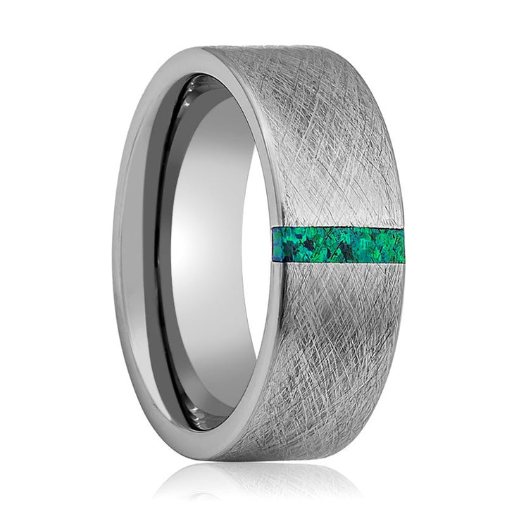 STARK | Tungsten Ring Lime Green Opal Bar - Rings - Aydins Jewelry - 1