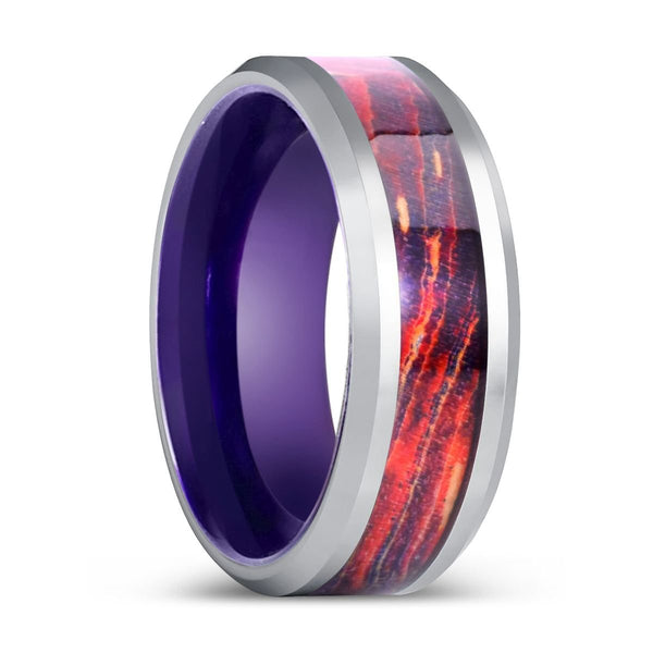 STARLYNX | Purple Tungsten Ring, Galaxy Wood Inlay Ring, Silver Edges - Rings - Aydins Jewelry