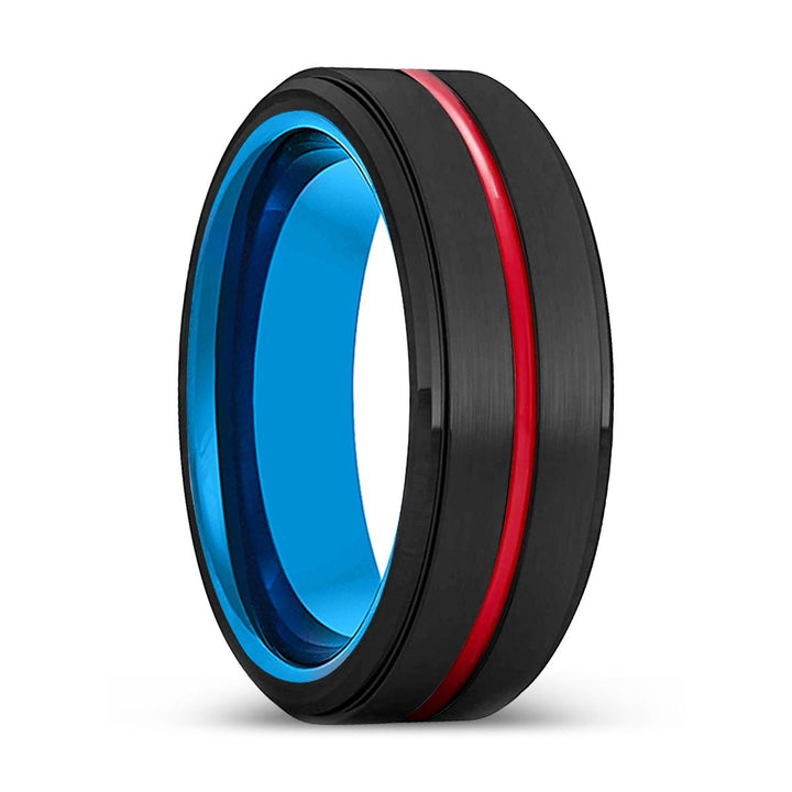 STARSOUL | Blue Ring, Black Tungsten Ring, Red Groove, Stepped Edge - Rings - Aydins Jewelry - 1