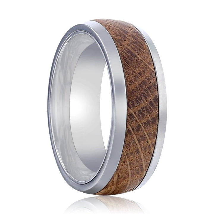 STAVE | Silver Titanium Ring, Whiskey Barrel Wood Inlay, Domed - Rings - Aydins Jewelry - 1