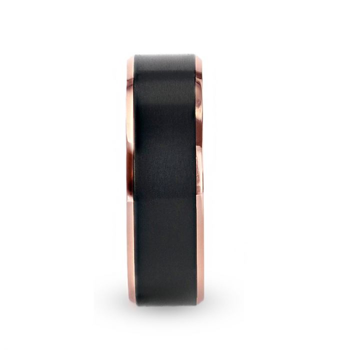 STEPHEN | Rose Gold Titanium, Black Brushed Center, Beveled - Rings - Aydins Jewelry - 2