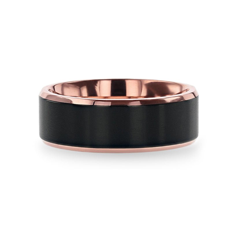 STEPHEN | Rose Gold Titanium, Black Brushed Center, Beveled - Rings - Aydins Jewelry - 3