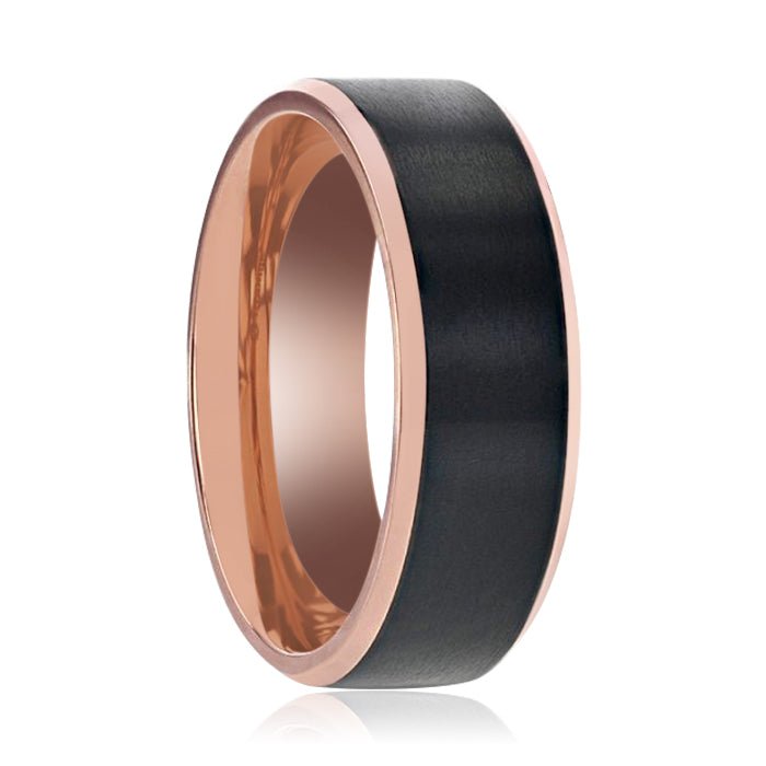 STEPHEN | Rose Gold Titanium, Black Brushed Center, Beveled - Rings - Aydins Jewelry - 1