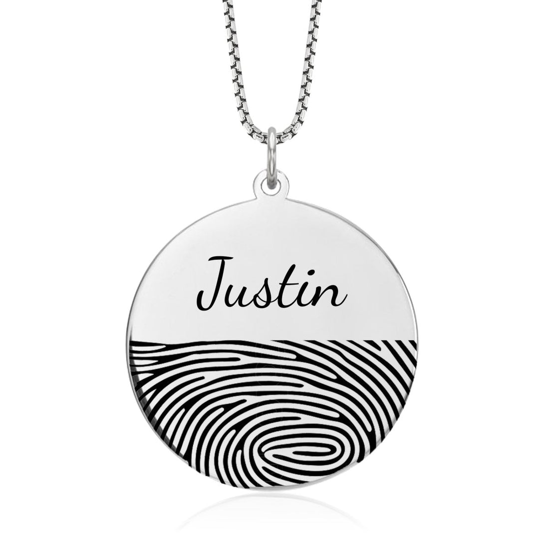 Sterling Silver Fingerprint Circle Pendant - Pendant > Fingerprint Necklace > Fingerprint Jewelry > Memorial Jewelry > Sterling Silver Fingerprint Necklace > Fingerprint Charm > Signature Jewelry > Photo Pendant > Real Photo Jewelry > - Aydins Jewelry - 1