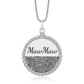 Sterling Silver Fingerprint Circle Pendant With Rope - Pendant > Fingerprint Necklace > Fingerprint Jewelry > Memorial Jewelry > Sterling Silver Fingerprint Necklace > Fingerprint Charm > Signature Jewelry > Photo Pendant > Real Photo Jewelry > - Aydins Jewelry - 1