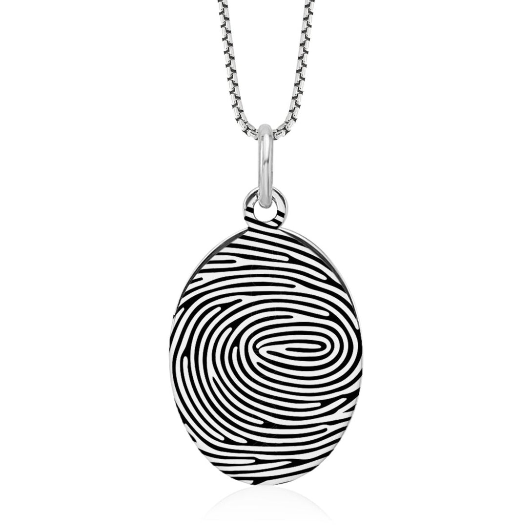 Sterling Silver Fingerprint Oval Pendant - Pendant > Fingerprint Necklace > Fingerprint Jewelry > Memorial Jewelry > Sterling Silver Fingerprint Necklace > Fingerprint Charm > Signature Jewelry > Photo Pendant > Real Photo Jewelry > - Aydins Jewelry - 1